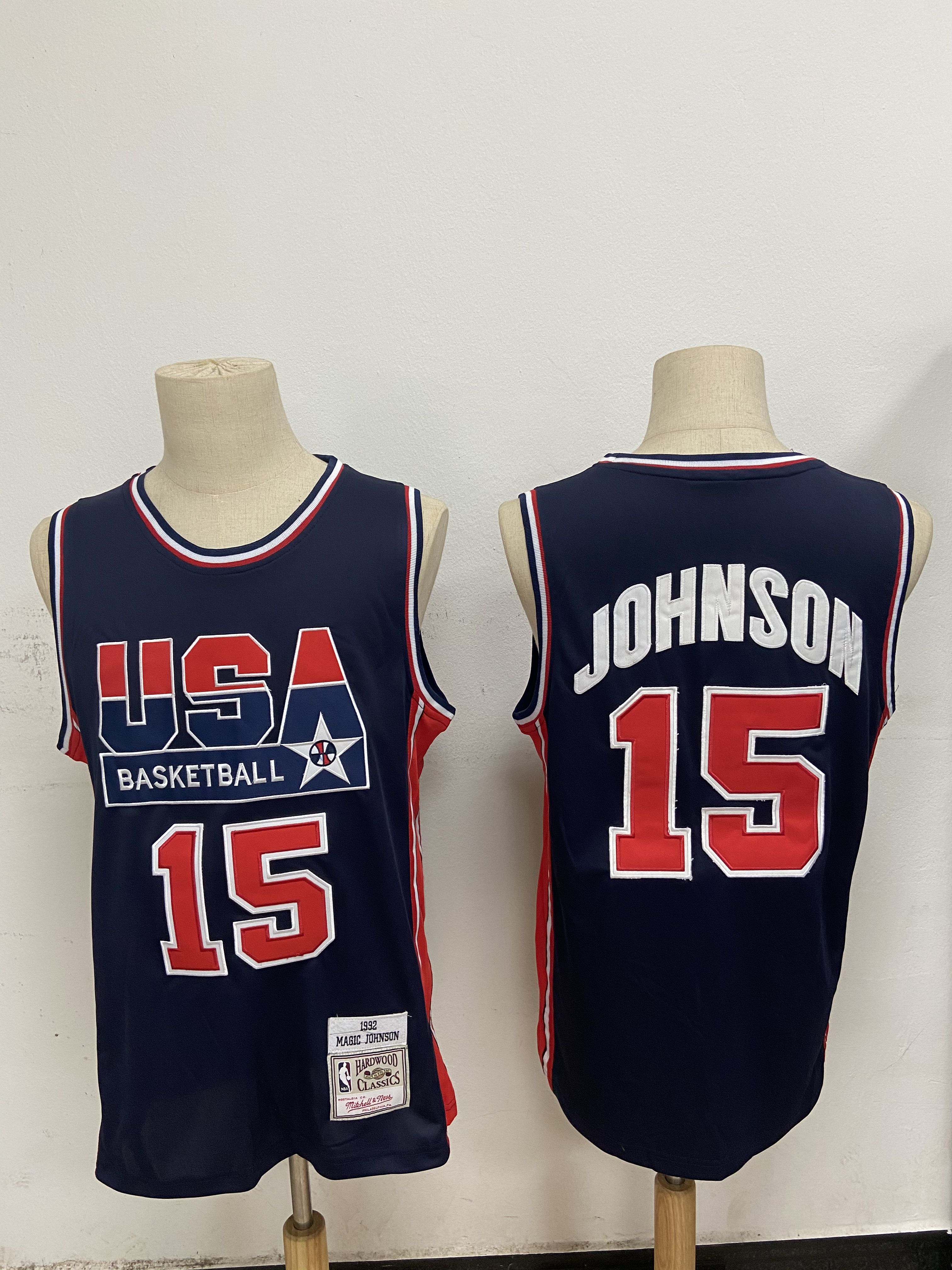 Men USA Basketball #15 Johnson Blue Stitched Throwback NBA Jersey